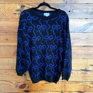 Brunny Black Sweater with Blue Bows size Medium